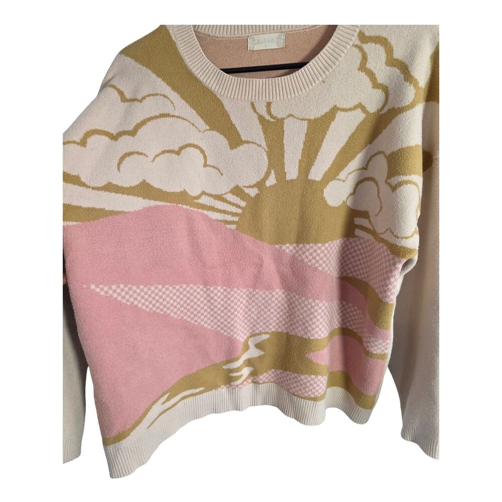 Altar'd State Sunset Horizon Knit Crewneck Sweater Medium Pink Yellow Cream